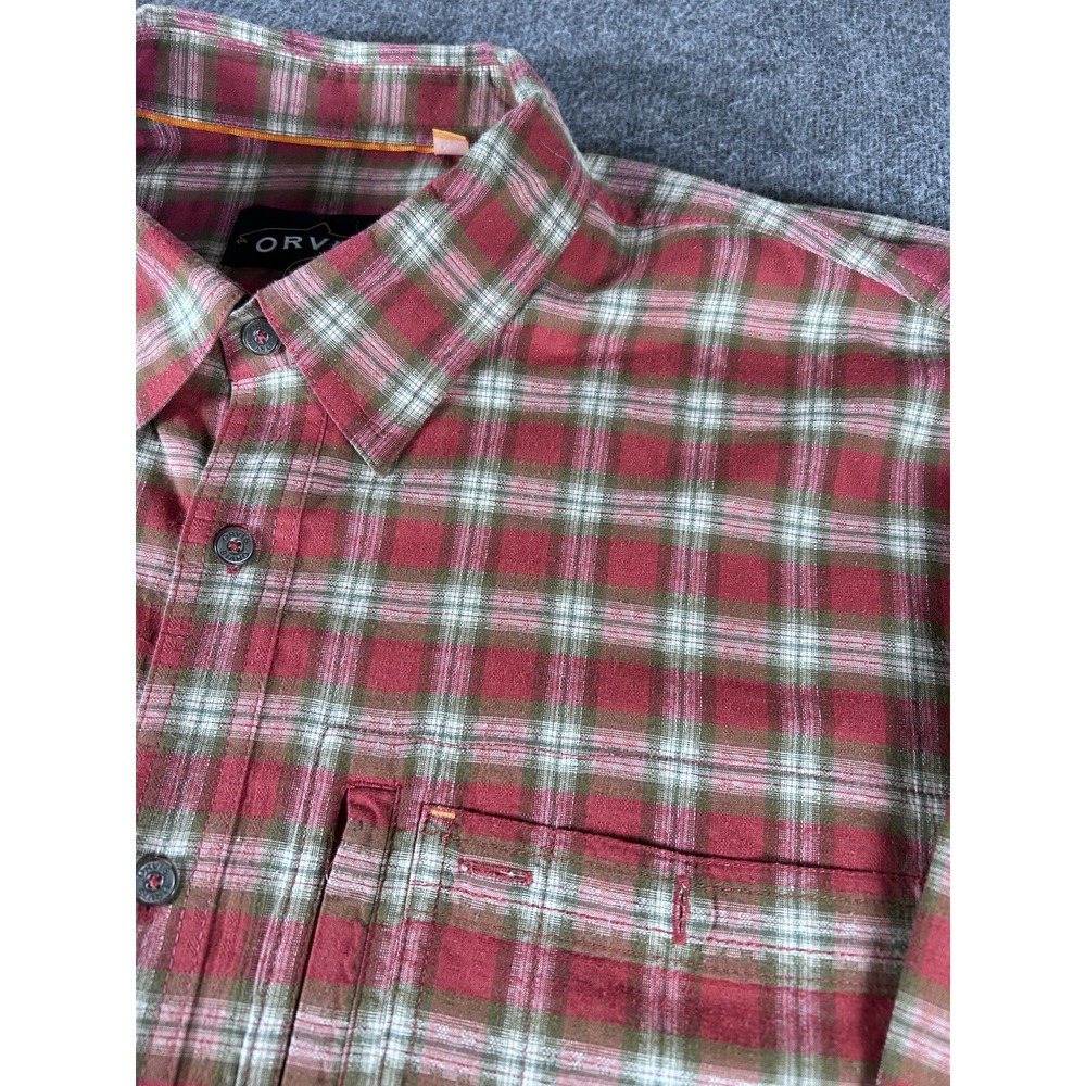Men's Orvis Red Blue Plaid Long Sleeve Button Up Shirt Size 2XL XXL Trout